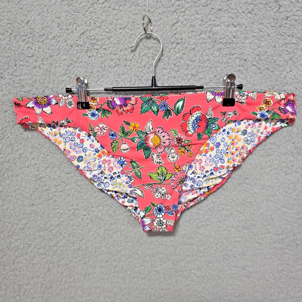 Vera Bradley‎ Pink Floral Bikini Bottoms Size 16/18 Reversible White Blue Floral